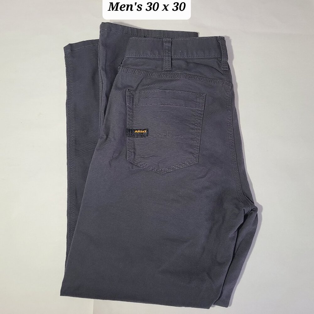 Ariat Rebar M4 Relax Straight Gray Canvas Men's Pants Size 30 x 30